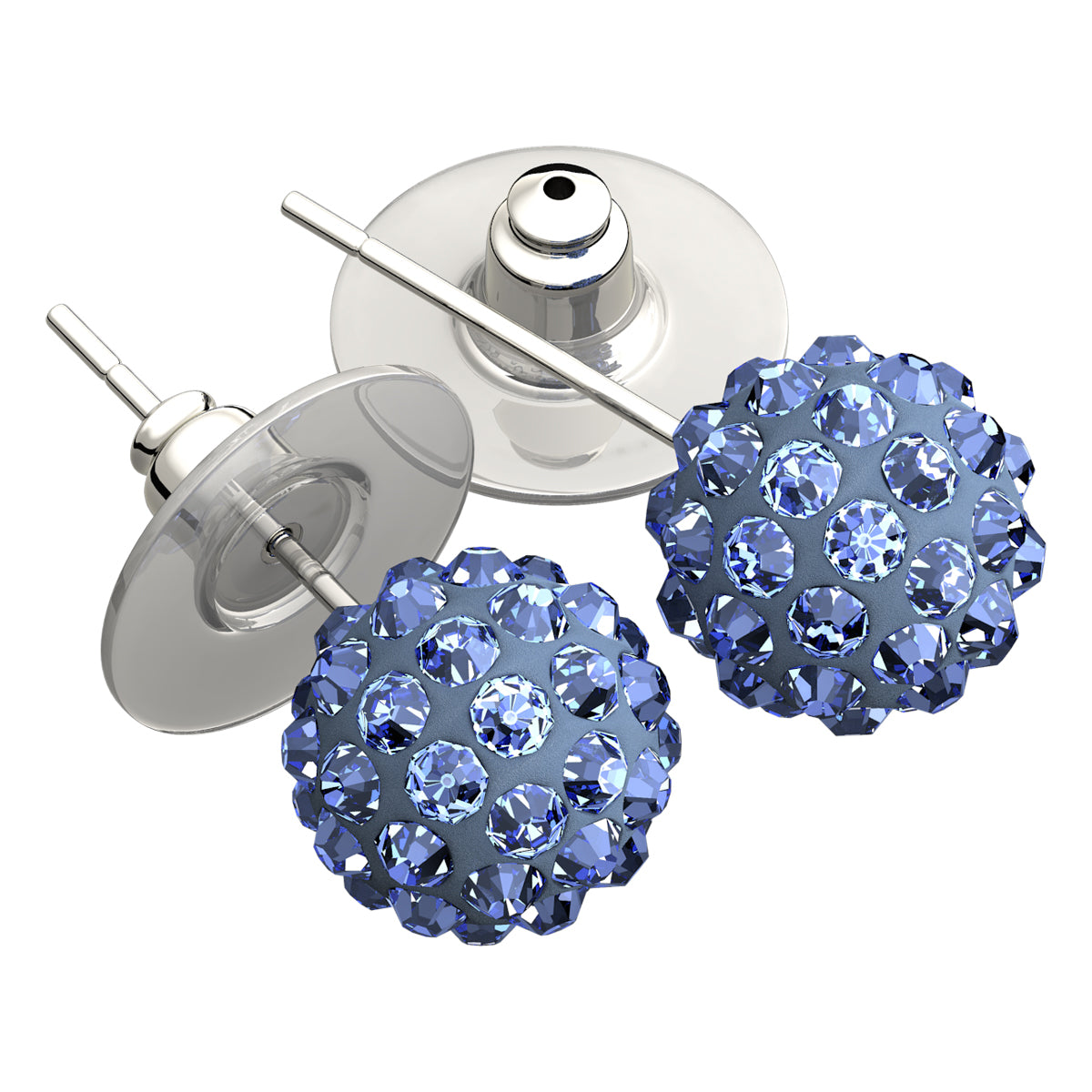 Sterling Silver Coated, 10MM Coloured AB Clay Crystal Shamballa Balls, Stud Earrings