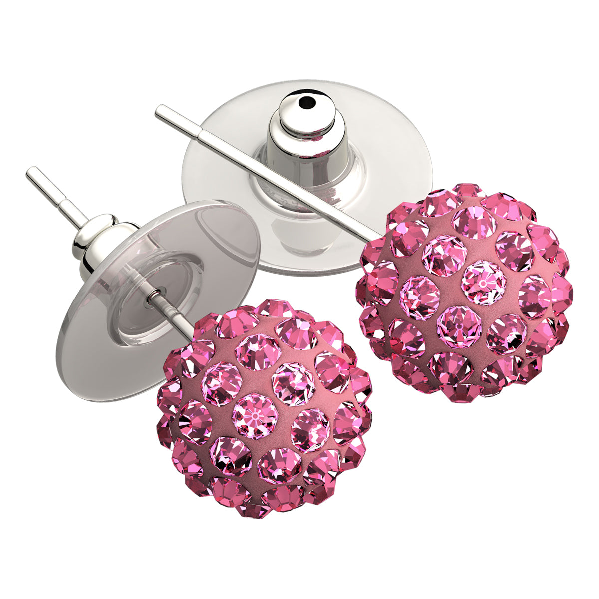Sterling Silver Coated, 10MM Coloured AB Clay Crystal Shamballa Balls, Stud Earrings