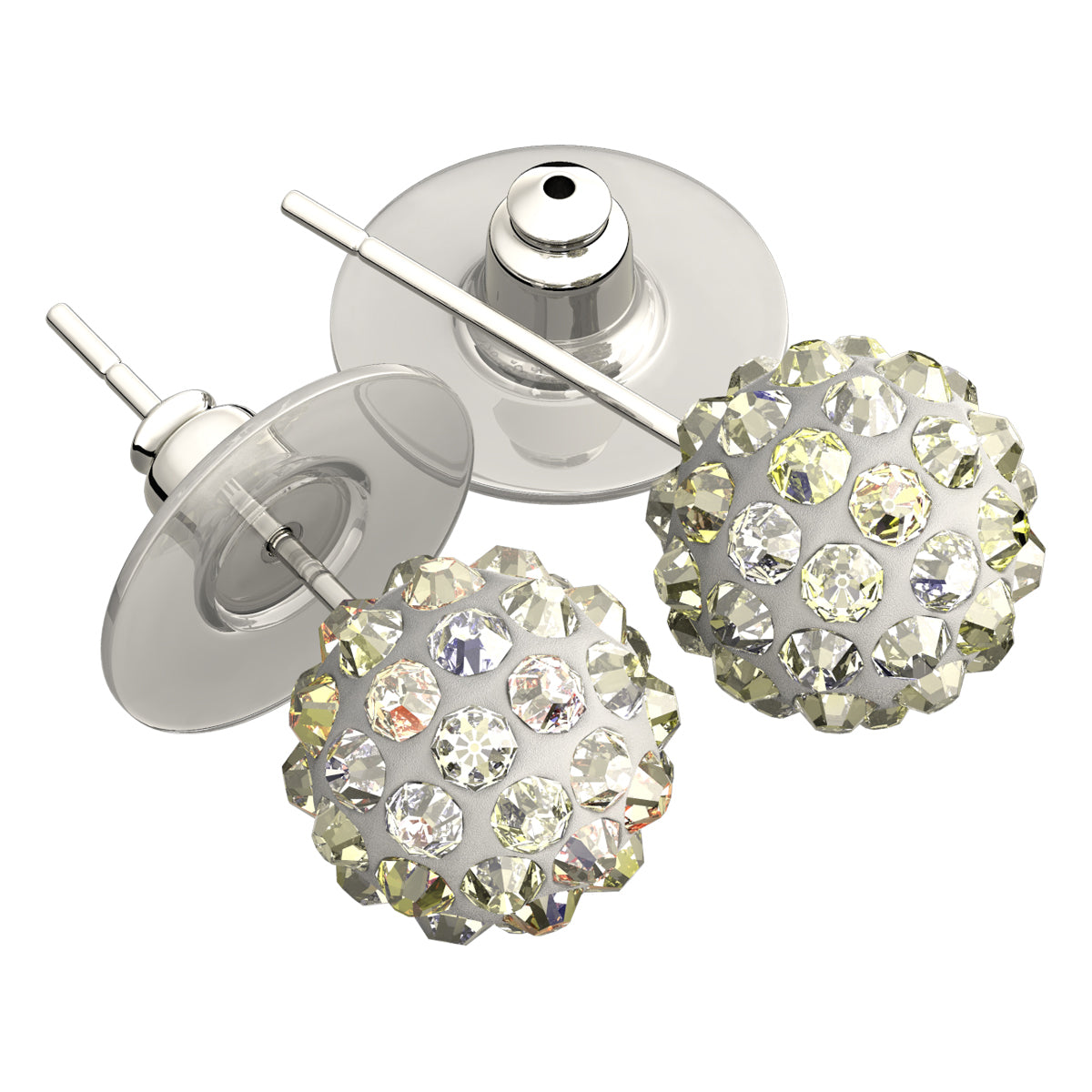 Sterling Silver Coated, 10MM Coloured AB Clay Crystal Shamballa Balls, Stud Earrings