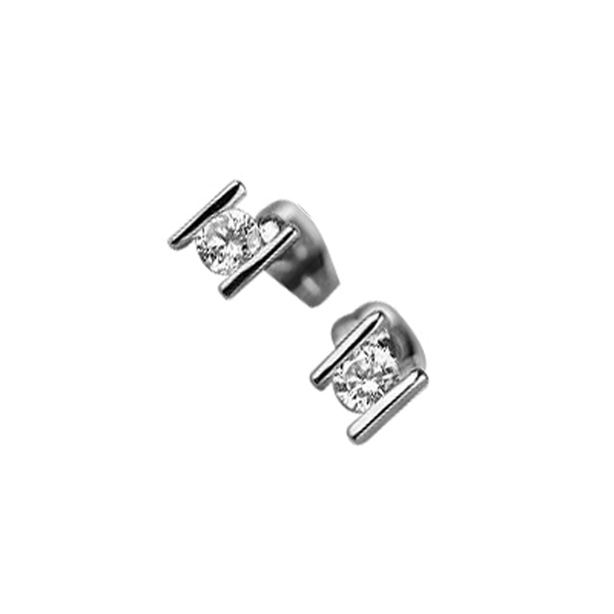 Precious Metal Coated Stud Earrings with Channel Set Clear Round Cut Crystal Elements