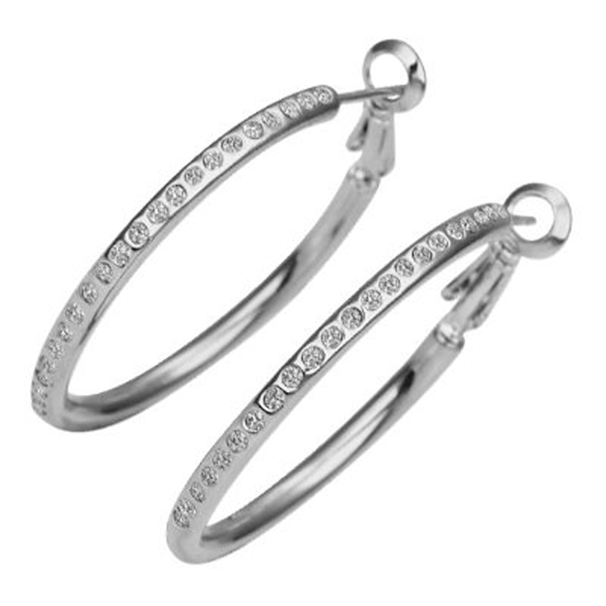 Precious Metal Coated Fashion Hoop Earrings Clear Round Cut Pave Set Crystal Elements