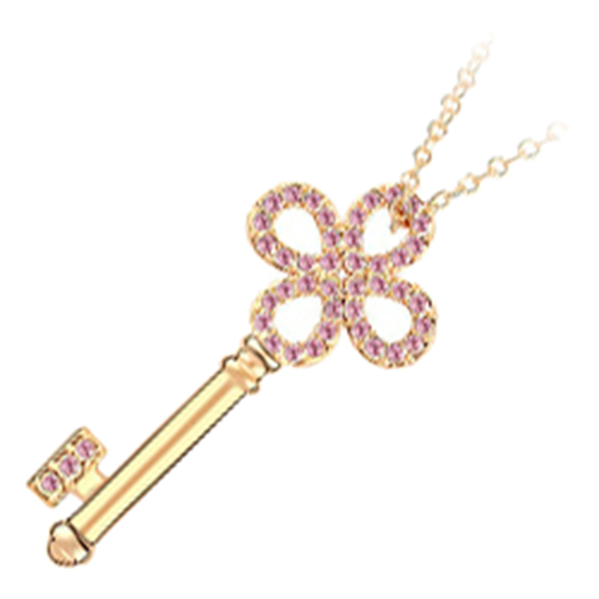 18K Yellow Gold Coated Key Pendant Necklace Round Crystal Stud Elements