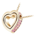 18K White and Yellow Gold Coated Pendant Necklace Double Heart with Multiple Round Crystal Stud Elements