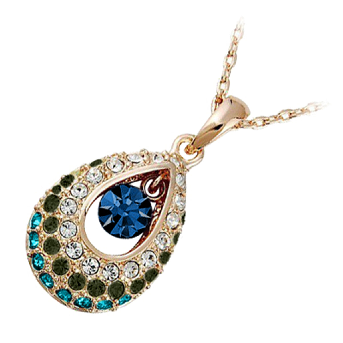 18K Yellow Gold Coated Princess Teardrop Pendant Necklace with Stone and Clear Crystal Elements