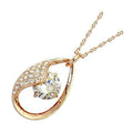 18K Rose Gold Coated Teardrop Necklace White CZ Diamond and Crystals