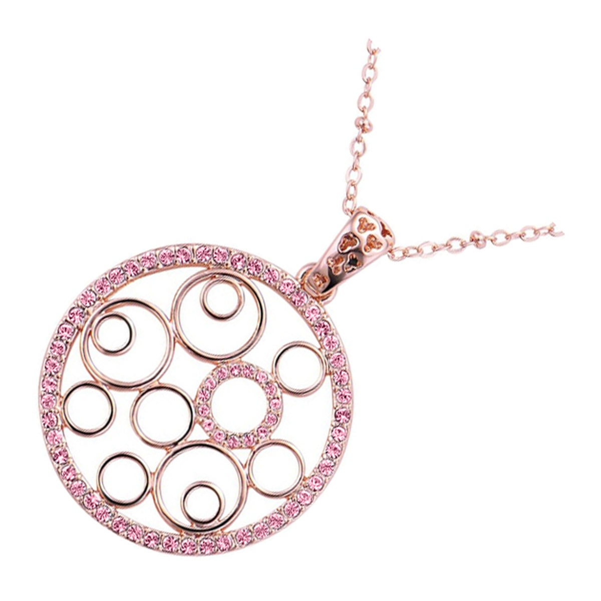 18K Rose Gold Coated Round Pendant Necklace Embellished with Crystal Elements