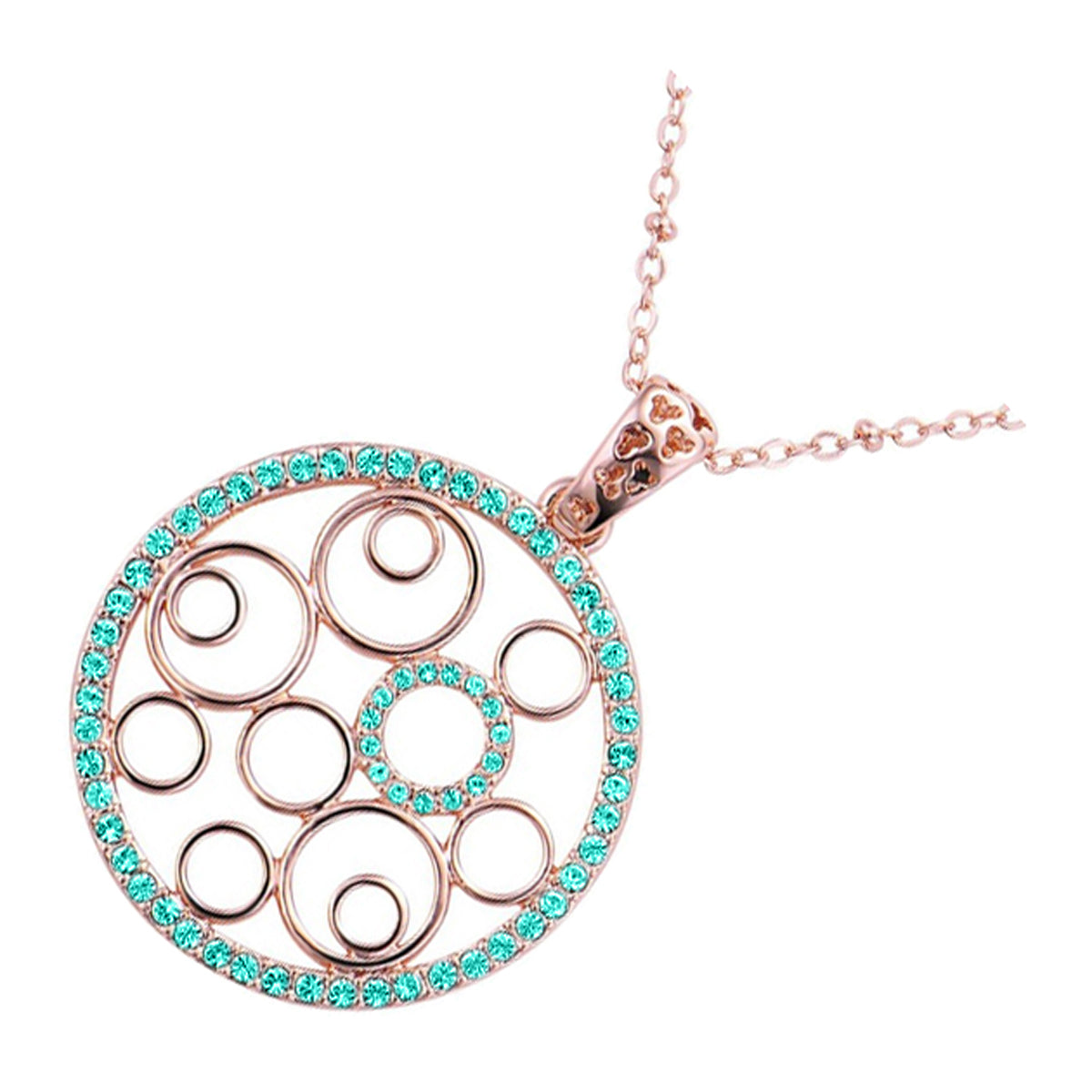 18K Rose Gold Coated Round Pendant Necklace Embellished with Crystal Elements