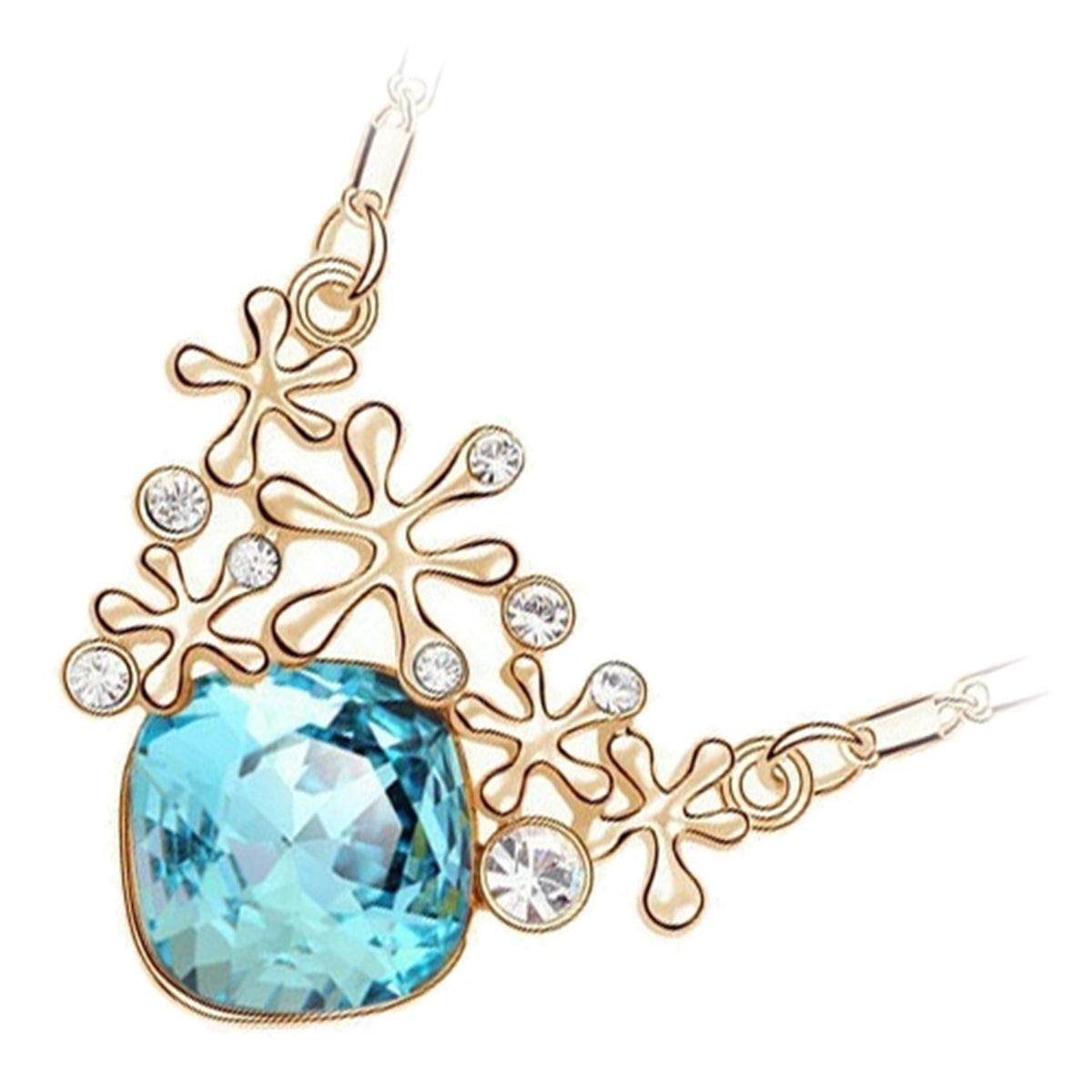 18K Rose Gold Coated Snowflake Necklace Large Square Crystal