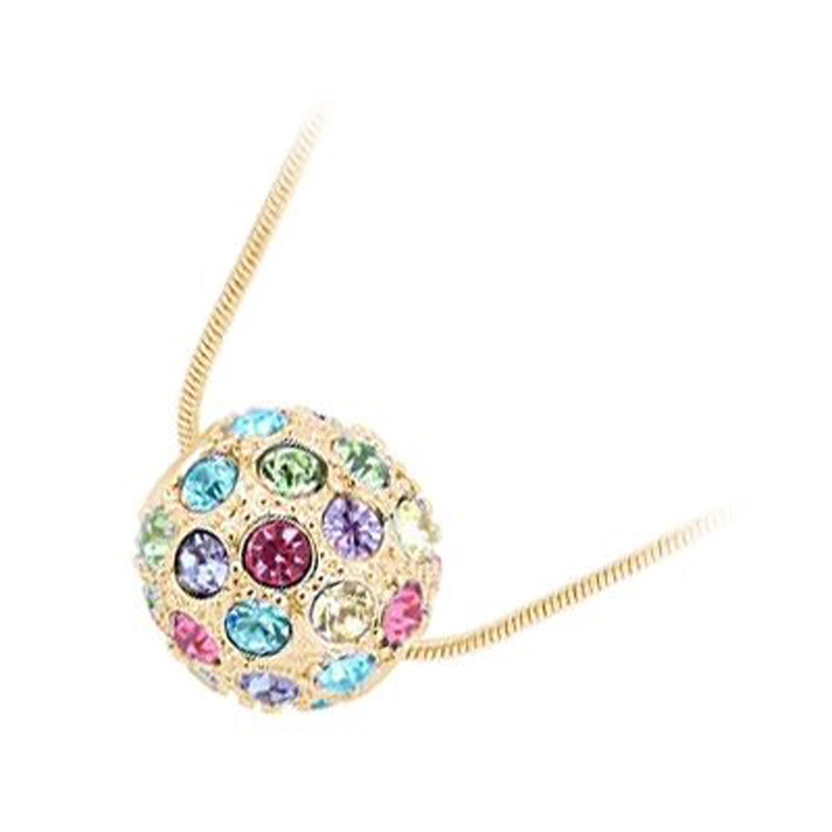 18K Rose Gold Coated Crystal Ball Pendant Necklace with Round Pave Set Crystal Elements