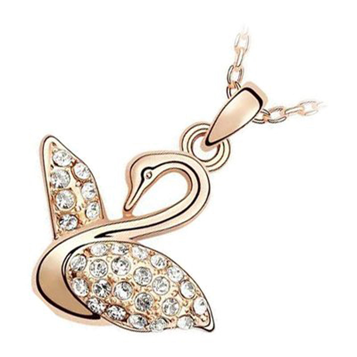 18K Rose Gold Coated Swan Pendant Necklace with Pave Set Crystal Elements