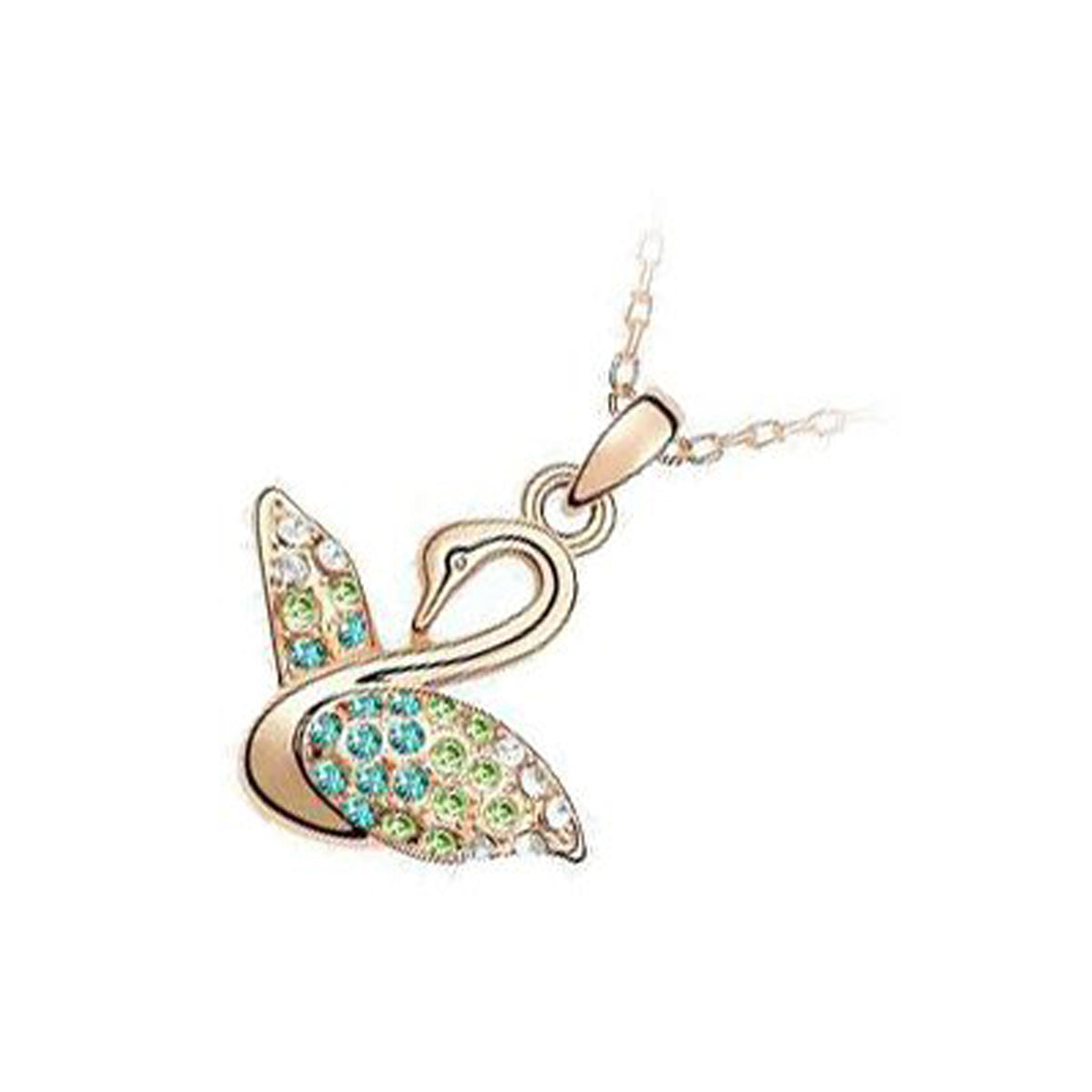 18K Rose Gold Coated Swan Pendant Necklace with Pave Set Crystal Elements