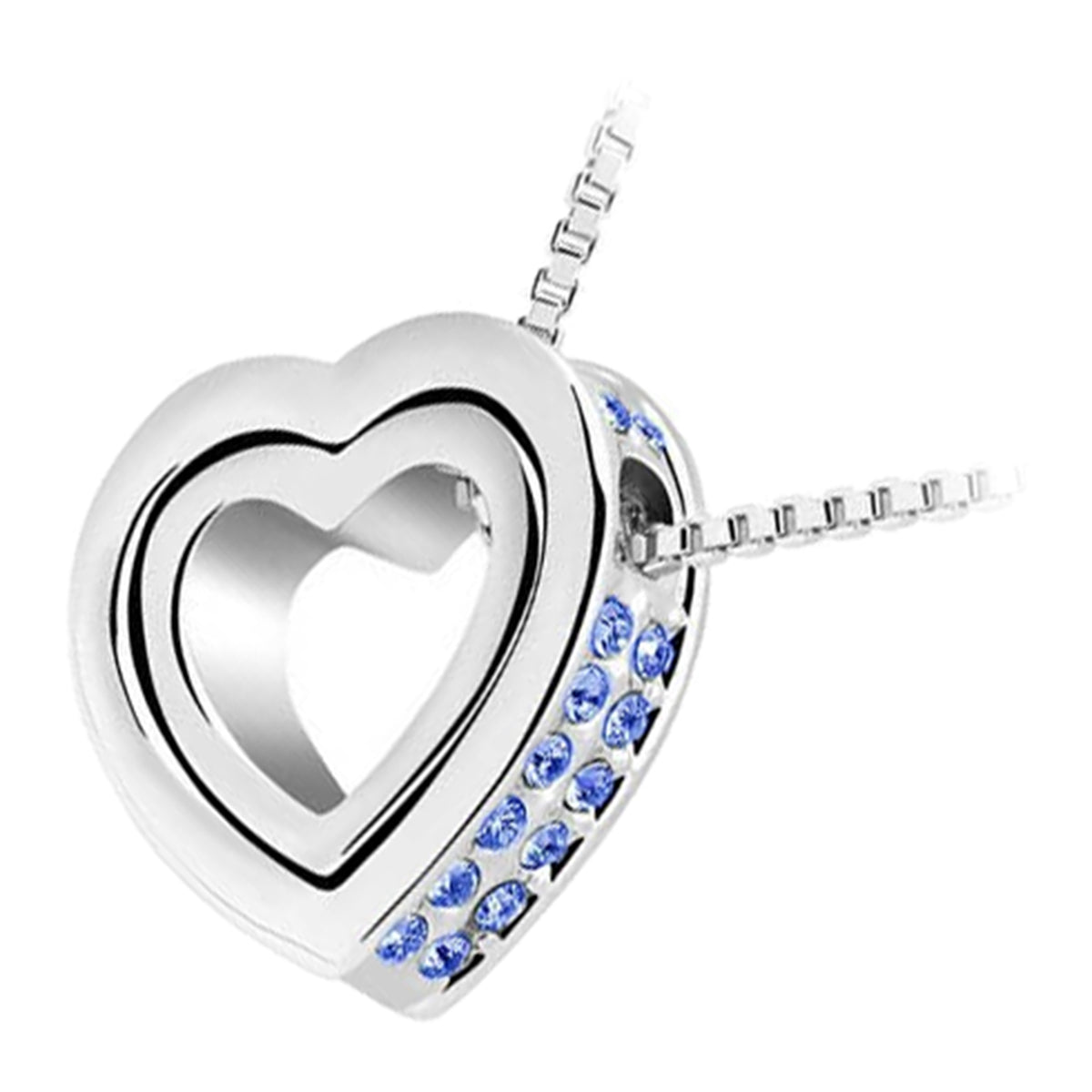 18K White Gold Coated Pendant Necklace Double Heart with Crystals