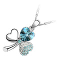 18K White Gold Coated Three Leaf Clover Pendant Necklace Crystal