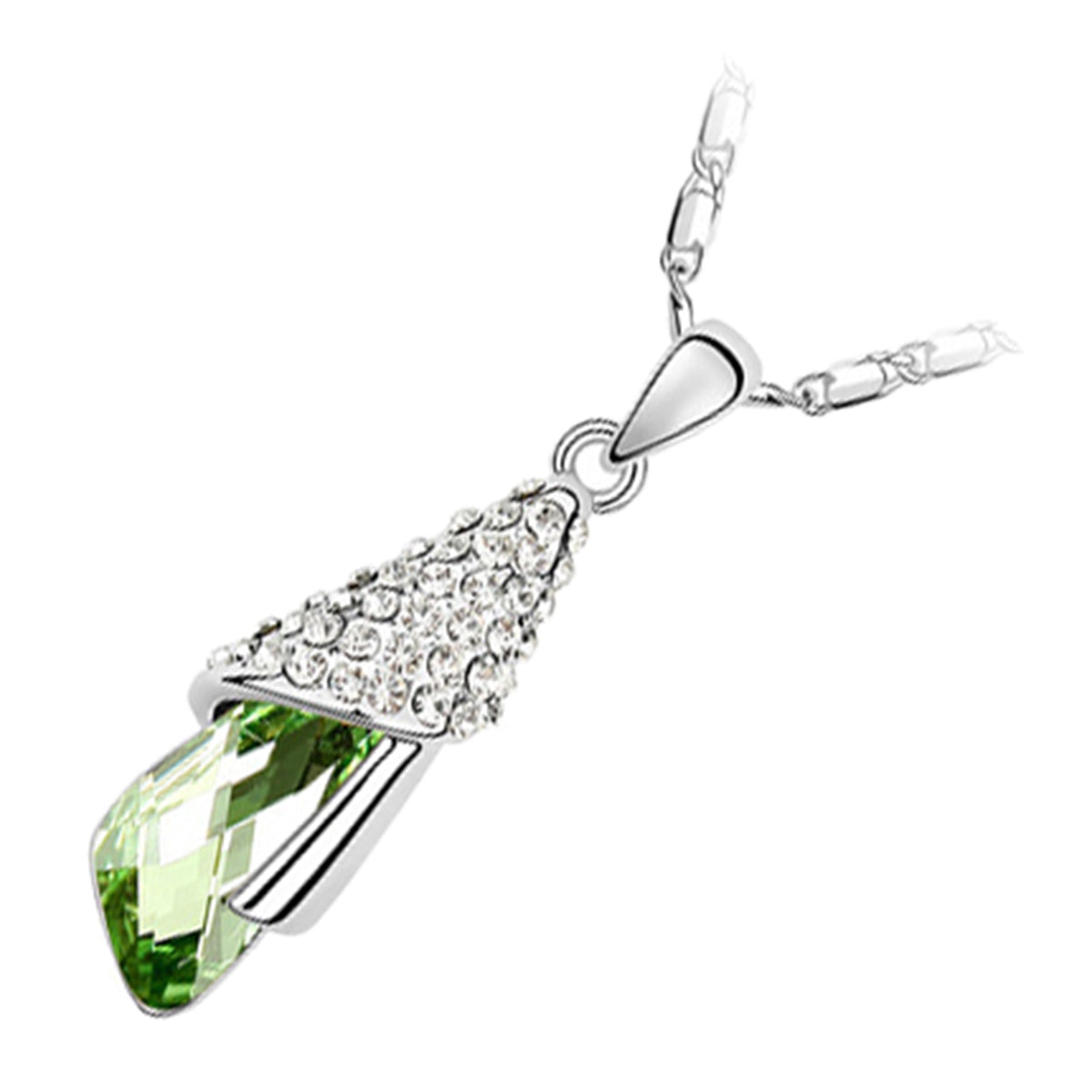 18K White Gold Coated Pendant Necklace Angel Teardrop with White Sparkling Studs