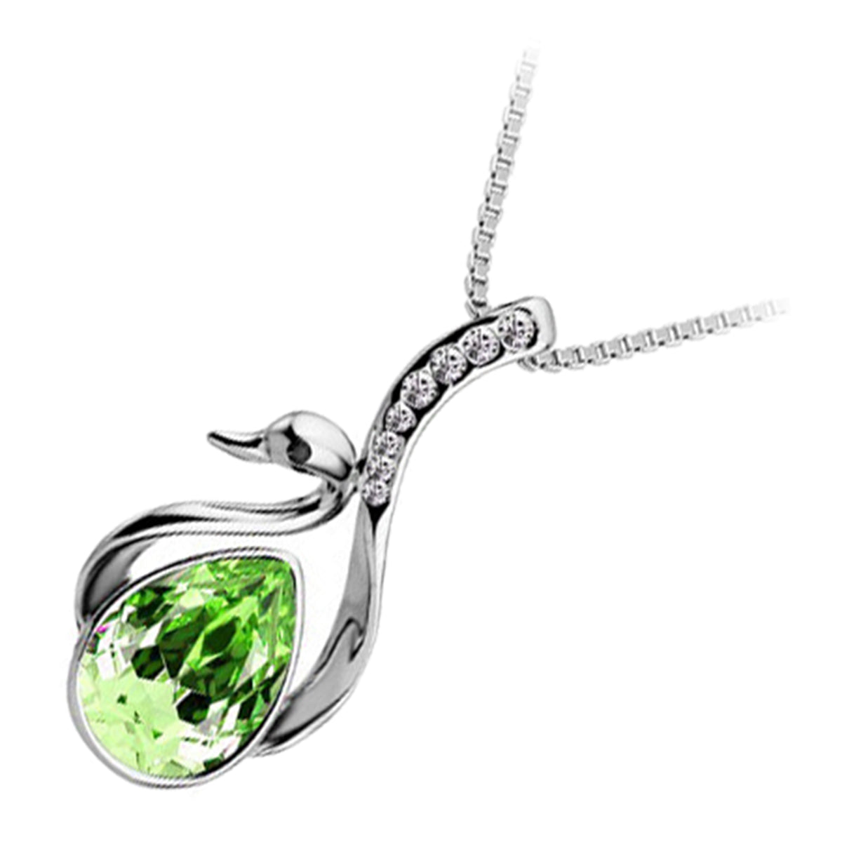 18K White Gold Coated Swan Pendant Necklace with Teardrop