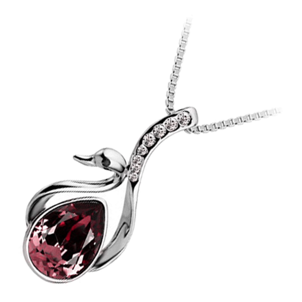 18K White Gold Coated Swan Pendant Necklace with Teardrop