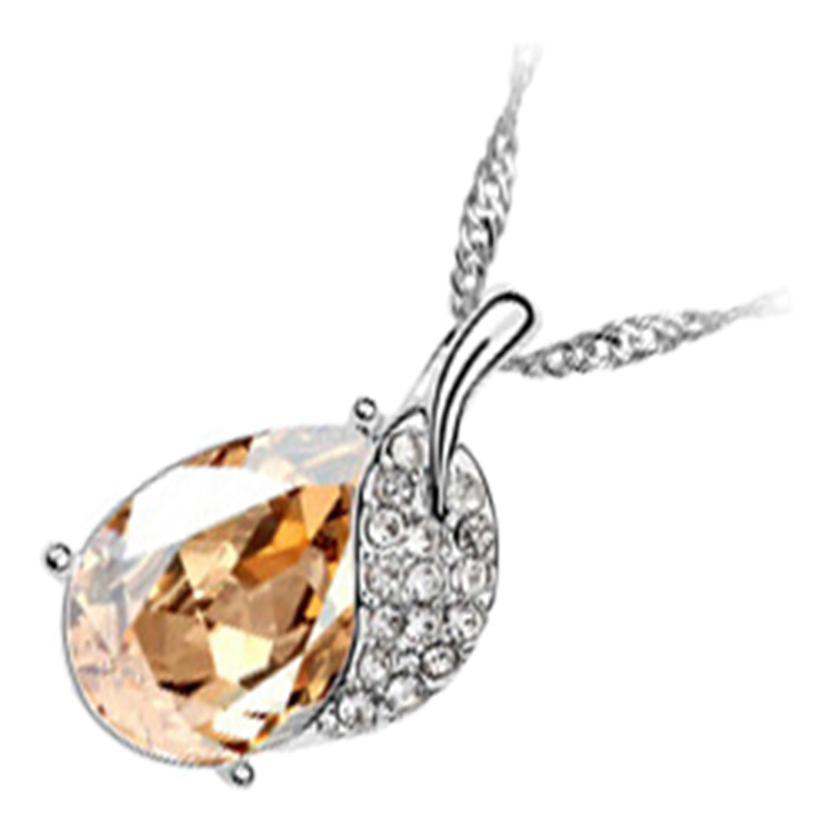 18K White Gold Coated Teardrop Leaf Necklace with Crystals