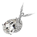 18K White Gold Coated Teardrop Leaf Necklace with Crystals