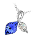 18K White Gold Coated Leaf Necklace with Crystal