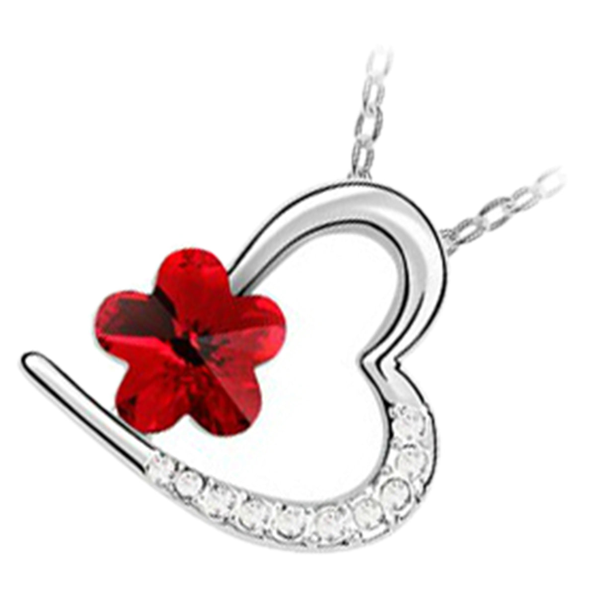 18K White Gold Coated Star Love Heart Necklace with Crystal Studs