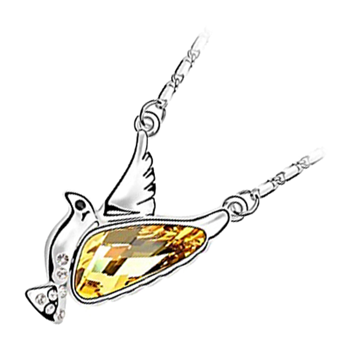 18K White Gold Coated Peace Dove Necklace Teardrop Crystal