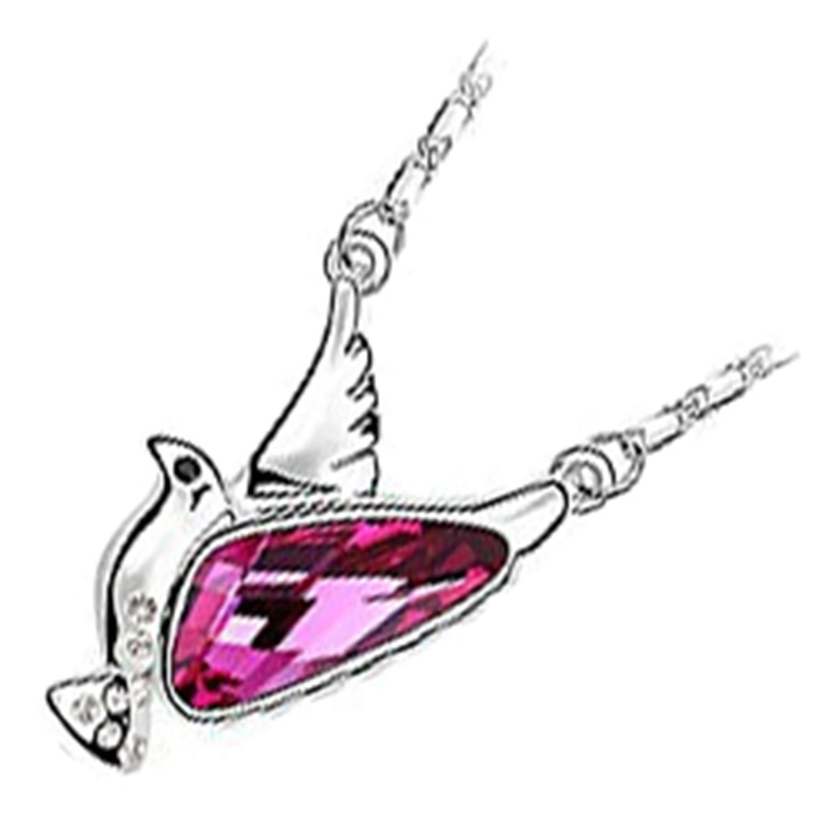 18K White Gold Coated Peace Dove Necklace Teardrop Crystal