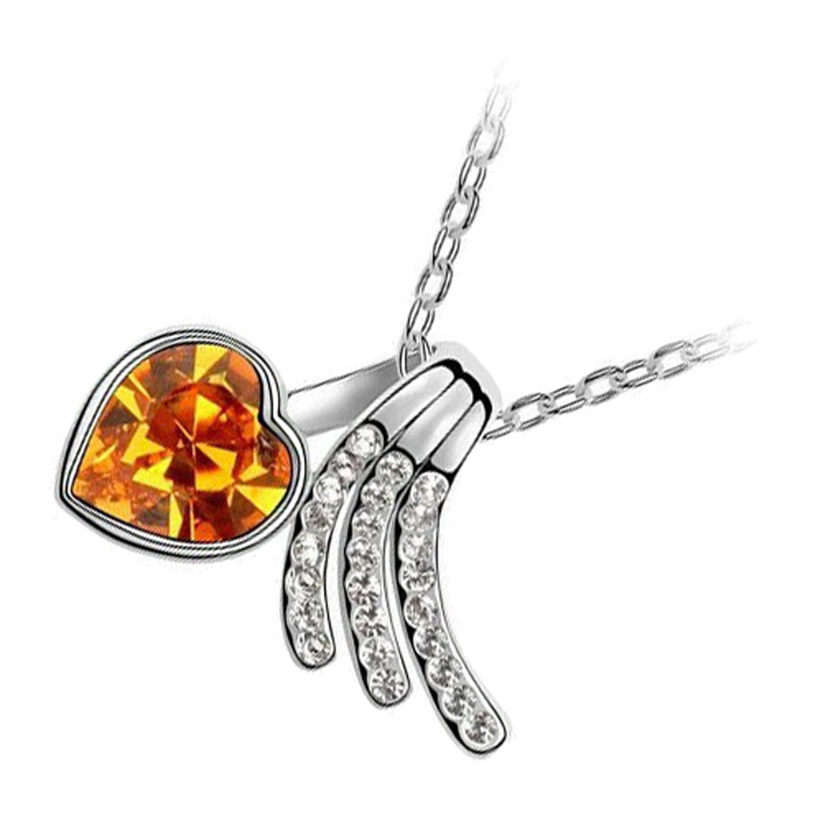18K White Gold Coated Angel Wings Necklace Love Heart Crystal