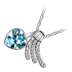 18K White Gold Coated Angel Wings Necklace Love Heart Crystal