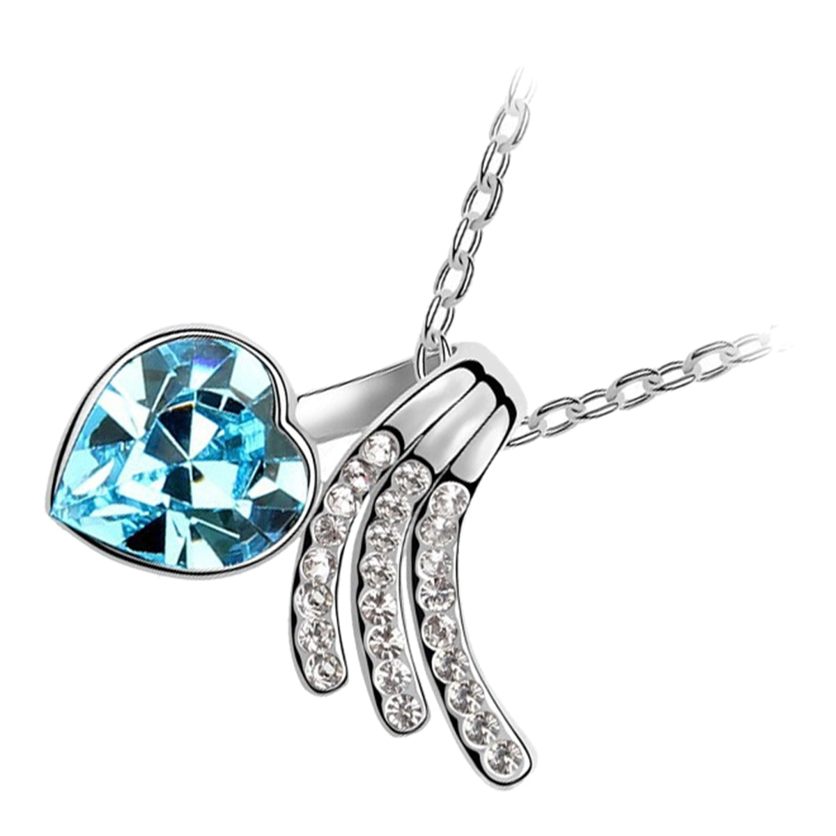 18K White Gold Coated Angel Wings Necklace Love Heart Crystal