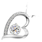 18K White Gold Coated Love Heart Necklace Large Round Crystal