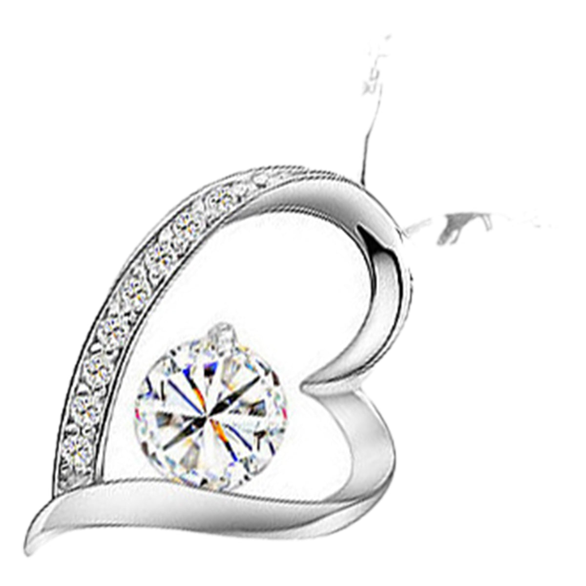 18K White Gold Coated Love Heart Necklace Large Round Crystal
