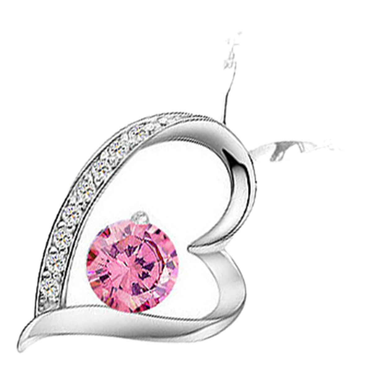18K White Gold Coated Love Heart Necklace Large Round Crystal