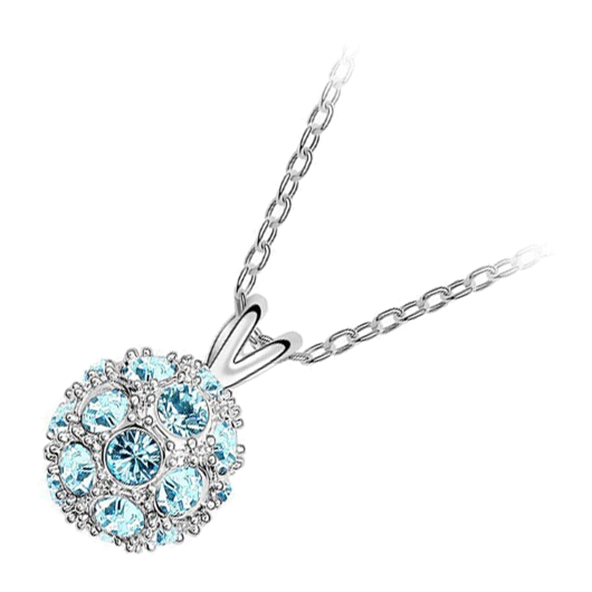 18K White Gold Coated Pendant Necklace Ball Design Covered by Crystals