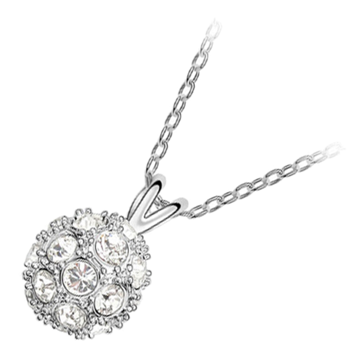 18K White Gold Coated Pendant Necklace Ball Design Covered by Crystals