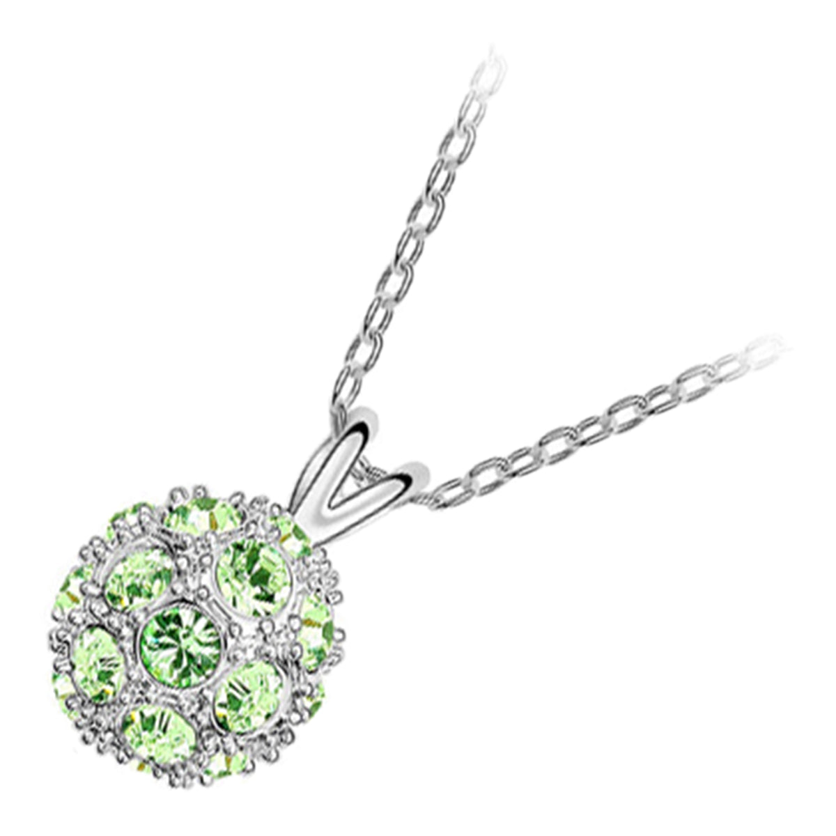 18K White Gold Coated Pendant Necklace Ball Design Covered by Crystals