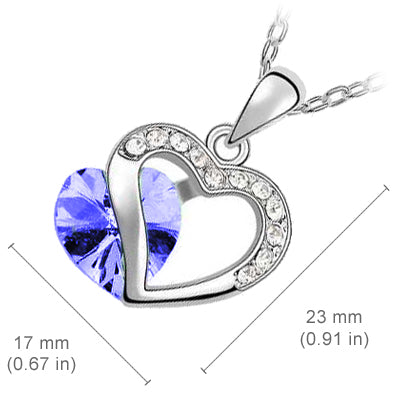 18K White Gold Coated Pendant Necklace with Heart and Clear Crystal Elements