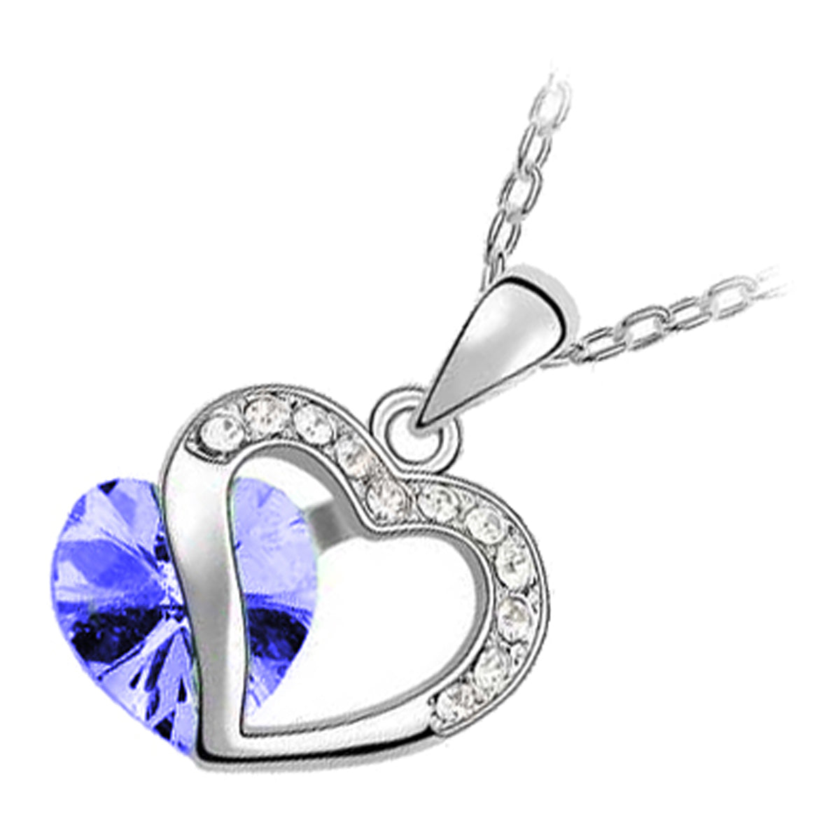 18K White Gold Coated Pendant Necklace with Heart and Clear Crystal Elements