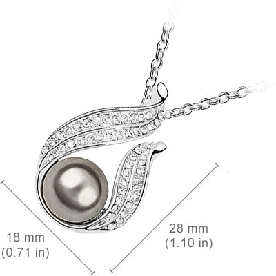 18K White Gold Coated Pendant Necklace with Faux Freshwater Pearl Wrapped in Crystal Elements