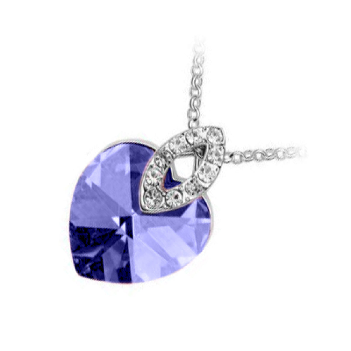 18K White Gold Coated Heart Pendant Necklace with Heart and Oval Clear Crystal Elements