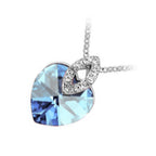 18K White Gold Coated Heart Pendant Necklace with Heart and Oval Clear Crystal Elements