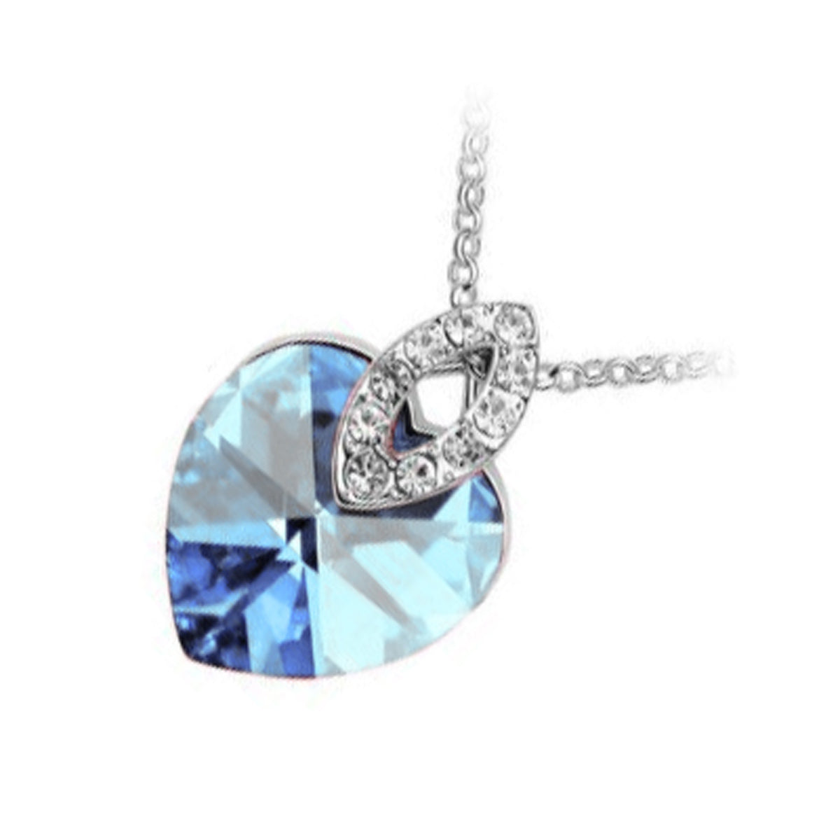 18K White Gold Coated Heart Pendant Necklace with Heart and Oval Clear Crystal Elements