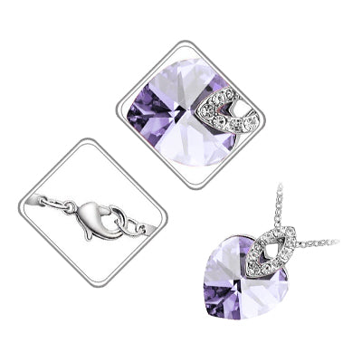 18K White Gold Coated Heart Pendant Necklace with Heart and Oval Clear Crystal Elements