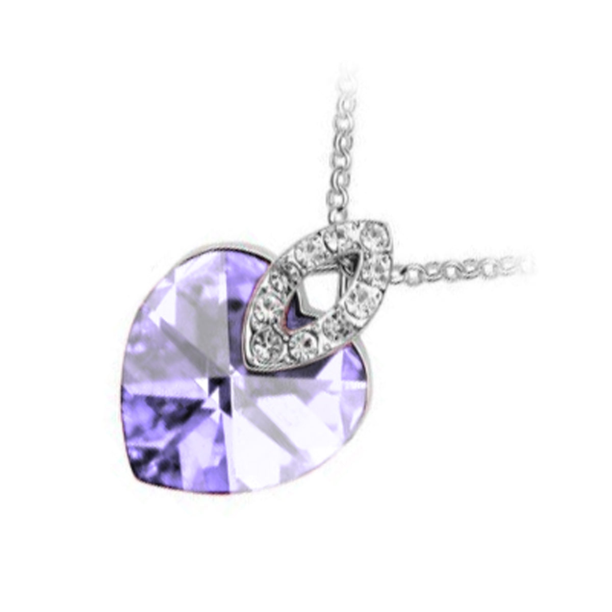 18K White Gold Coated Heart Pendant Necklace with Heart and Oval Clear Crystal Elements