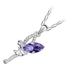 18K White Gold Coated Fashion Pendant Necklace with Angel Wings and Crystal