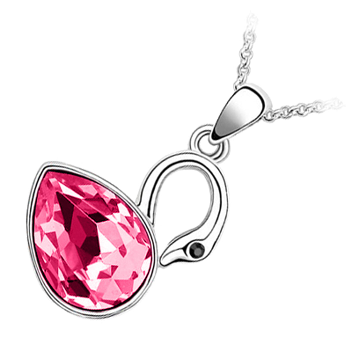 18K White Gold Coated Swan Pendant Necklace with Teardrop Crystal Wings