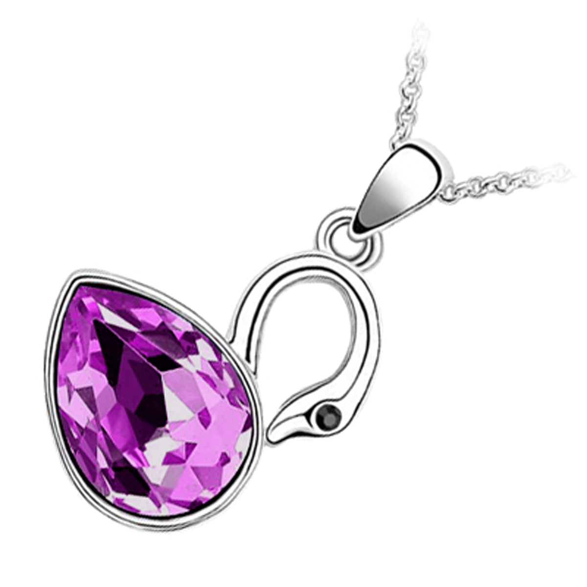 18K White Gold Coated Swan Pendant Necklace with Teardrop Crystal Wings