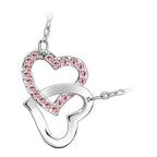 18K White Gold Coated Pendant Necklace with Intertwined Love Hearts and Pave Set Crystal Elements