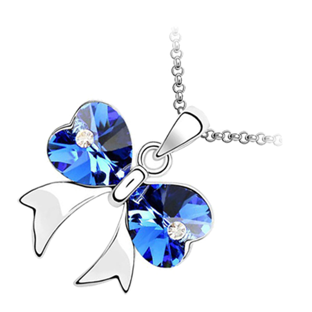 18K White Gold Coated Butterfly Pendant Necklace with Heart Crystal