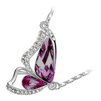 18K White Gold Coated Pendant Necklace with Butterfly Wings and Pave Set Clear Crystals