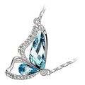 18K White Gold Coated Pendant Necklace with Butterfly Wings and Pave Set Clear Crystals